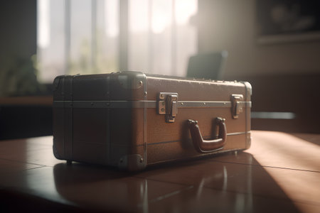 suitcase on the table in the office, vintage toned imageの素材