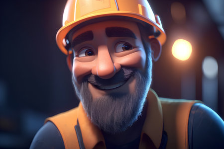 Portrait of a worker in a hard hat with a beard.の素材