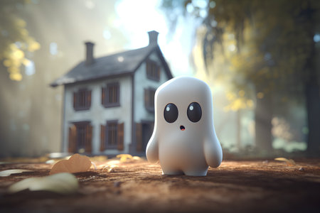 ghost in front of the house. Halloween concept. 3d renderingの素材