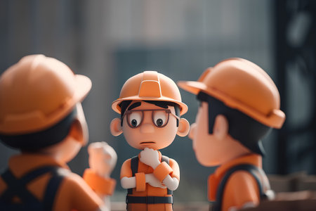 Construction worker with safety helmet and hardhat. Selective focus.の素材