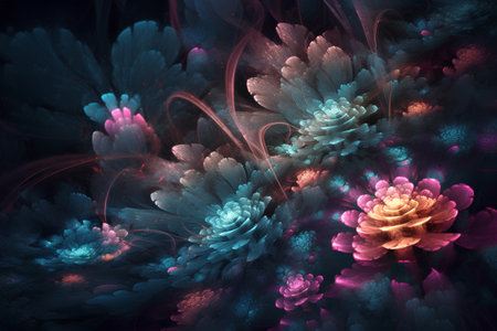 Abstract fractal. Fractal art background for creative design. Decoration for wallpaper, desktop, poster, cover booklet. Print for clothes, t-shirt. Creative illustration for designの素材
