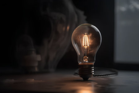 Incandescent light bulb on dark background, concept of idea and creativityの素材