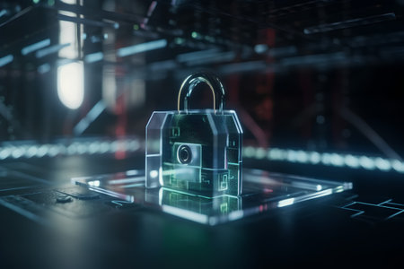 Cyber security concept with padlock and binary code. 3d renderingの素材