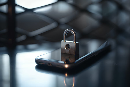 Padlock on a smartphone. Security concept. 3d rendering.の素材