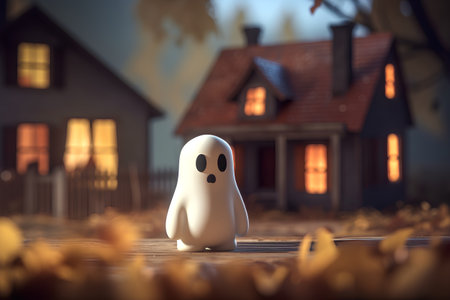 ghost in front of a house in the autumn. 3d renderingの素材