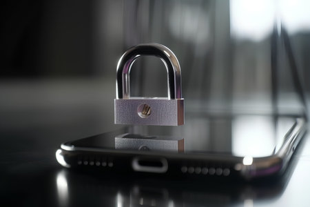 Smartphone with padlock on the screen. Mobile security concept.の素材