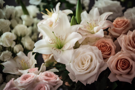 Beautiful bouquet of white and pink lilies, close upの素材