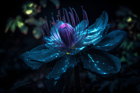 Blue flower on a black background. 3d rendering, 3d illustration.の素材