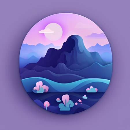 Landscape with mountains and lake in paper cut style. Vector illustration.の素材