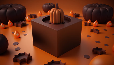 Halloween background with pumpkin and candlestick. 3d renderの素材