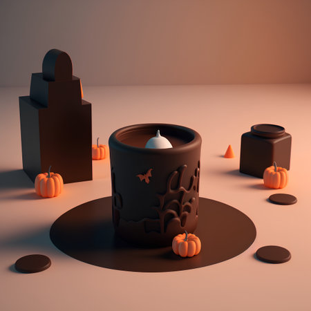 Halloween pumpkin cup with candlestick, 3d render illustrationの素材