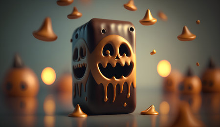 Halloween candlestick with scary face. 3D rendering.の素材