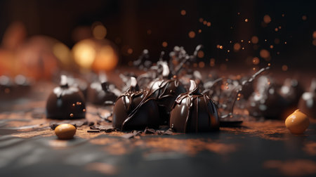 Chocolate candies on dark background, shallow depth of field.の素材