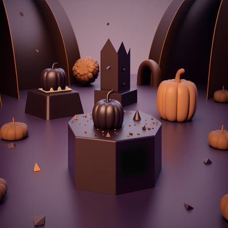 Halloween background with pumpkins. 3d render. Halloween concept.の素材