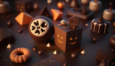 Halloween chocolate candies with pumpkins and ghosts. 3d renderingの素材
