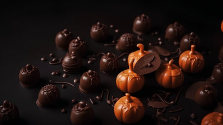 Chocolate candies on a black background, shallow depth of fieldの素材