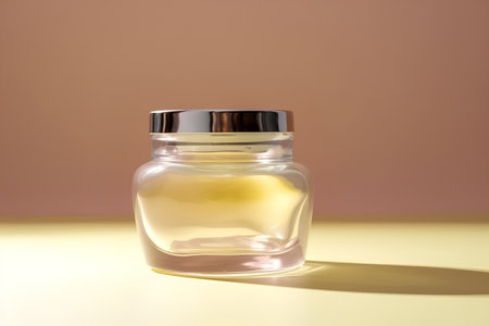 Bottle of perfume on yellow and brown background with hard shadows.の素材