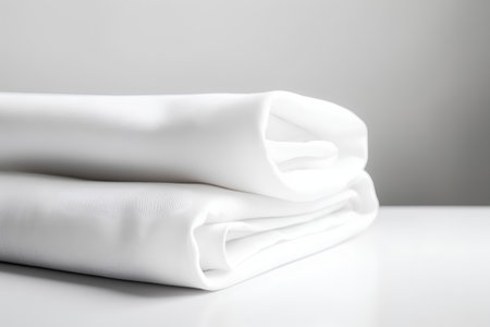Folded white cloth on a white background. Shallow depth of field.の素材