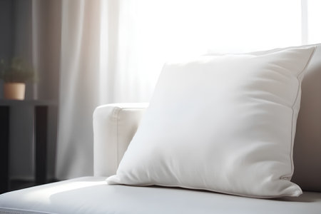 close up of white pillow on sofa in the living room at homeの素材