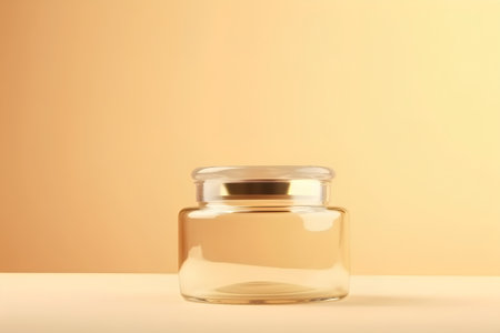 cosmetic cream in a glass jar on a yellow background close-upの素材