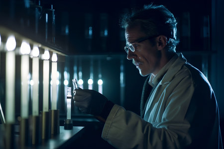 scientist working with test tubes in the lab (color toned image)の素材