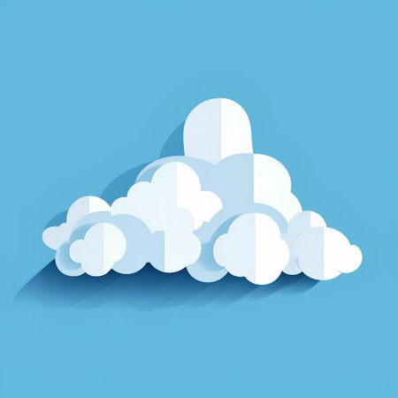 Clouds vector icon, flat design with long shadow on blue backgroundの素材