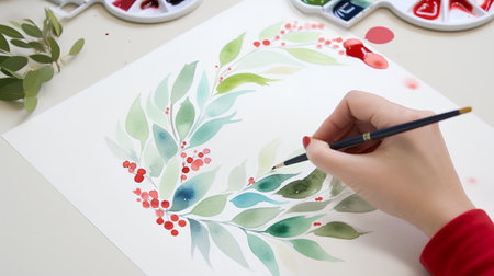 Painting with watercolors on paper, closeup of photoの素材