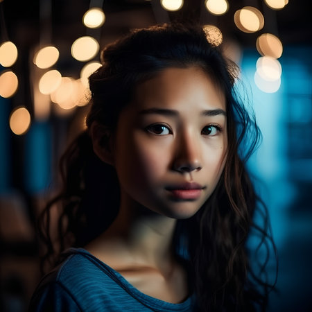 Portrait of a beautiful young asian woman with long curly hairの素材
