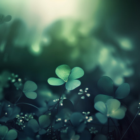 St. Patrick's Day background with green clover leaves and flowersの素材