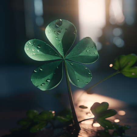 Clover leaf with water drops. St. Patrick's Day concept.の素材