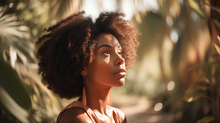 Beautiful african american woman with afro hairstyle in the park.の素材
