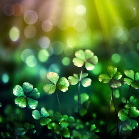 abstract clover background for St. Patrick's Day with bokehの素材