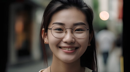 Portrait of a beautiful young asian woman wearing eyeglassesの素材