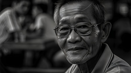 Portrait of an old man with glasses. Black and white.の素材