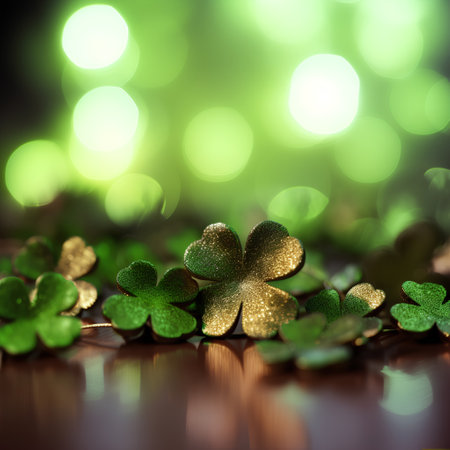 St. Patrick's day background with shamrocks and bokehの素材