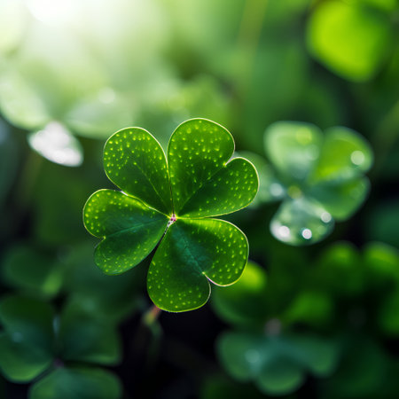 Green clover leaves with bokeh background. St.Patrick's Dayの素材