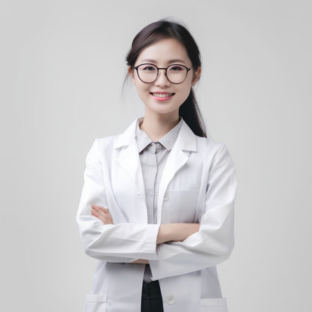 Portrait of a beautiful young asian female doctor in white coatの素材