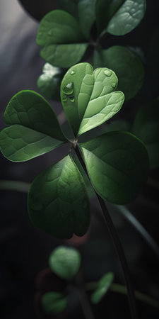 Green leaves with water drops on a dark background. Nature background.の素材