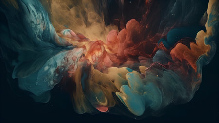Abstract colorful watercolor on black background. Fantasy fractal texture. Digital art. 3D rendering.の素材