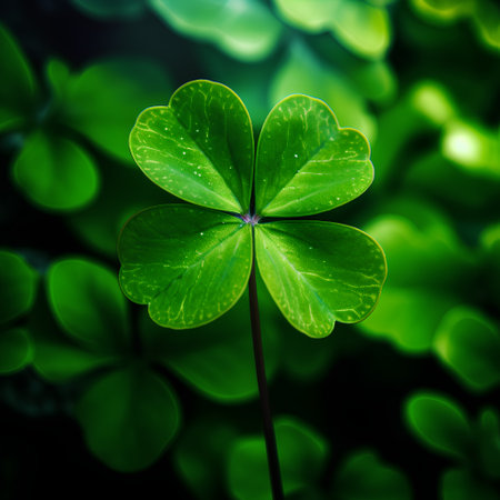 Green clover leaf on dark background. St.Patrick's Dayの素材