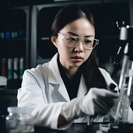 Portrait of a young female scientist working in a laboratory. Asian peopleの素材