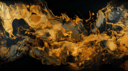 abstract gold and black oil paint on black background. digitally generated imageの素材