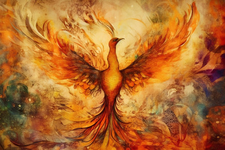 Tattoo art, bird with wings on grunge background.の素材