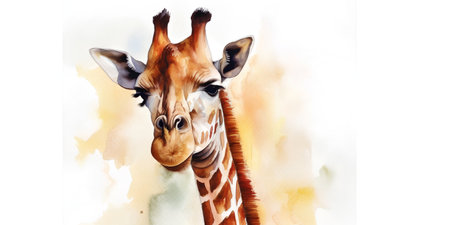 Giraffe on a white background. Watercolor painting. Hand drawn illustrationの素材