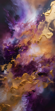 abstract background with gold and purple spots on the surface of the waterの素材