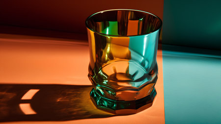 A glass of whiskey on a colorful background. 3d rendering.の素材