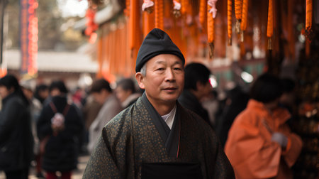 Japanese man in kiyomizu-dera templeの素材