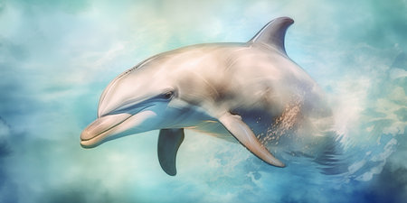 Dolphin swimming in the ocean. Digital painting. 3D illustration.の素材