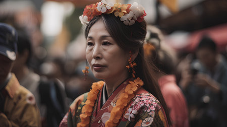 Unidentified Thai woman in traditional costume at the parade in Kanchanaburi, Thailand.の素材
