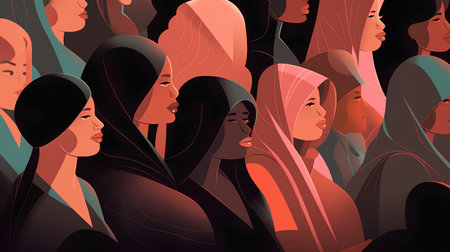 Vector illustration of a group of beautiful women with different skin colors.の素材